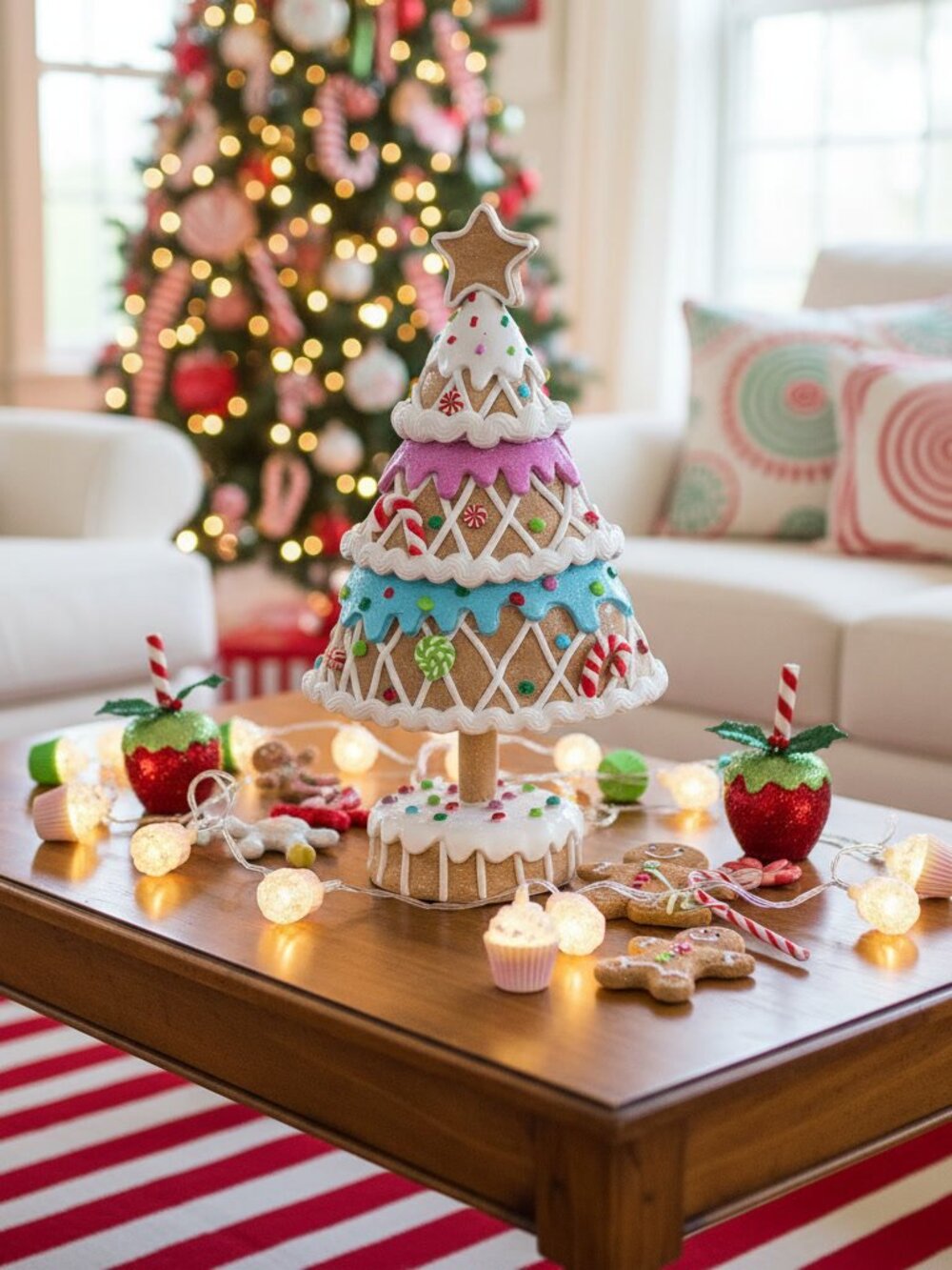 Gingerbread Christmas Tree Decor Clay Dough Candy Pastel Icing Holiday Figurine